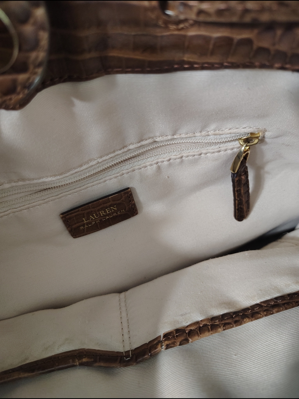 Ralph Lauren Cream & Brown Canvas Drawstring Shoulder Bag - Picture 5 of 6